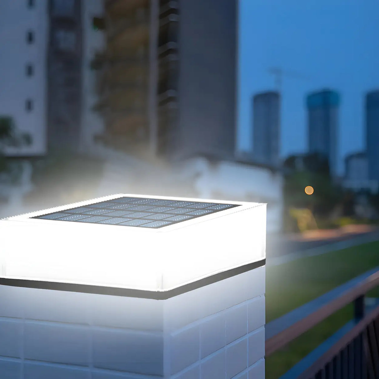 Minimalist Rectangular Solar Outdoor White Pillar Light Image - 11