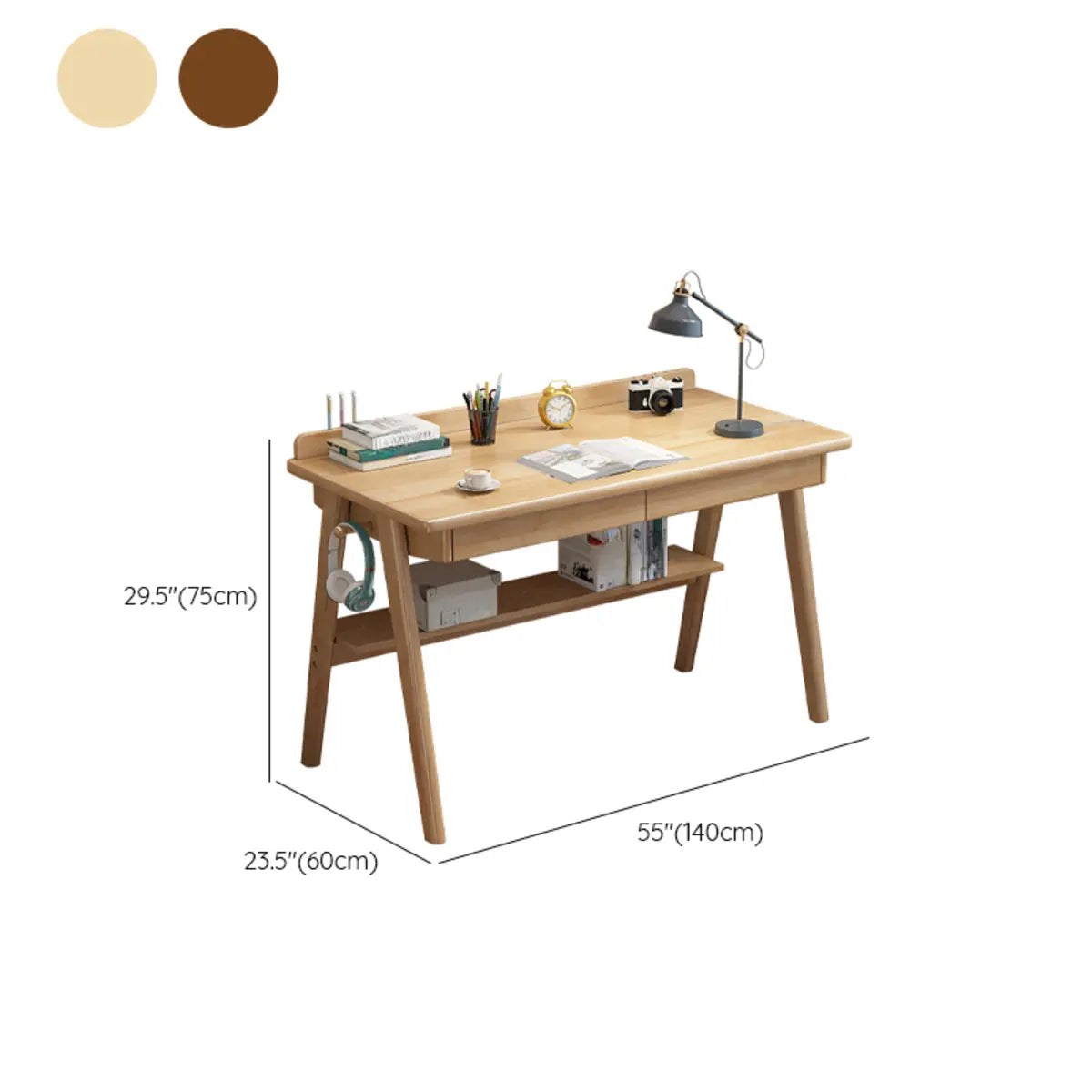 Minimalist Rectangular Wood Beige Drawer Writing Desk Set Image - 11