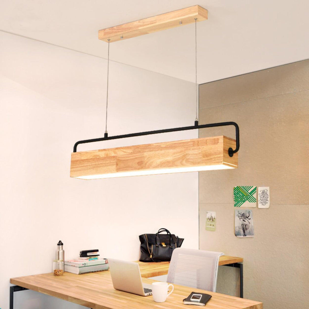 Minimalist Rectangular Wooden Island Pendant Light Image - 1