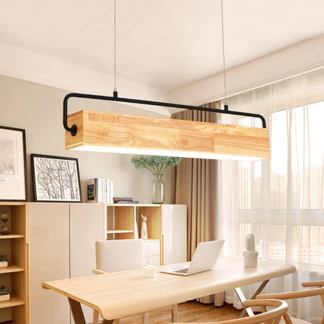 Minimalist Rectangular Wooden Island Pendant Light Image - 2