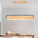 Minimalist Rectangular Wooden Island Pendant Light Image - 3