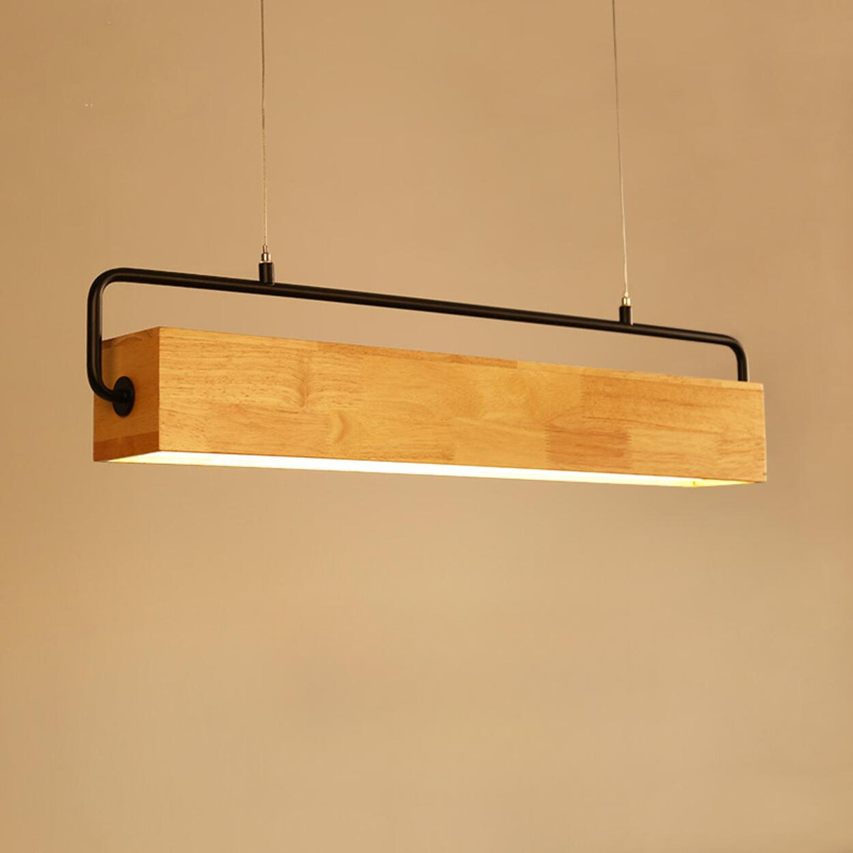 Minimalist Rectangular Wooden Island Pendant Light Image - 6