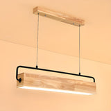 Minimalist Rectangular Wooden Island Pendant Light Image - 7