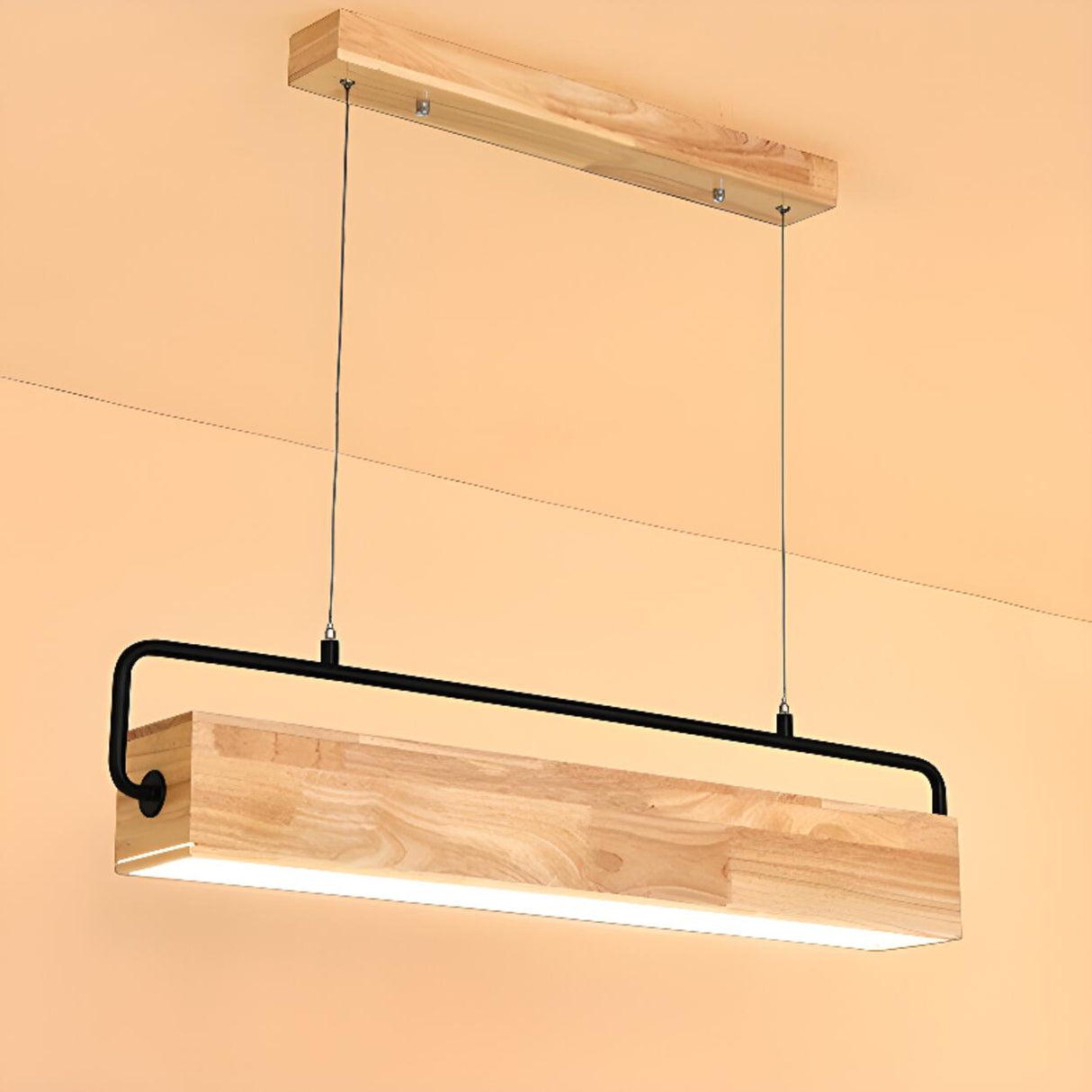 Minimalist Rectangular Wooden Island Pendant Light Image - 8