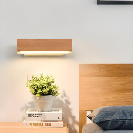 Minimalist Rectangular Wooden LED Bedside Wall Sconce Image - 1