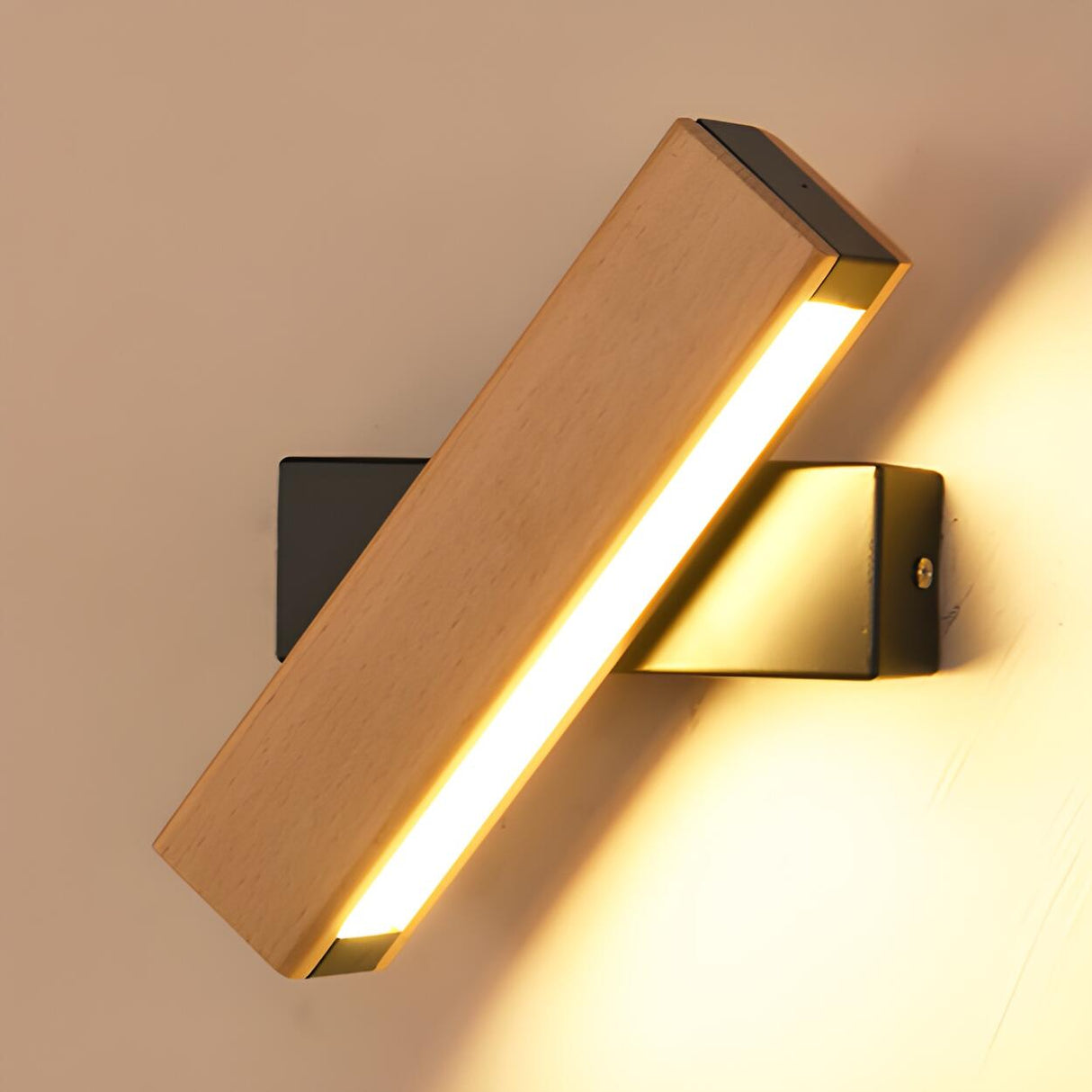 Minimalist Rectangular Wooden LED Bedside Wall Sconce Image - 2