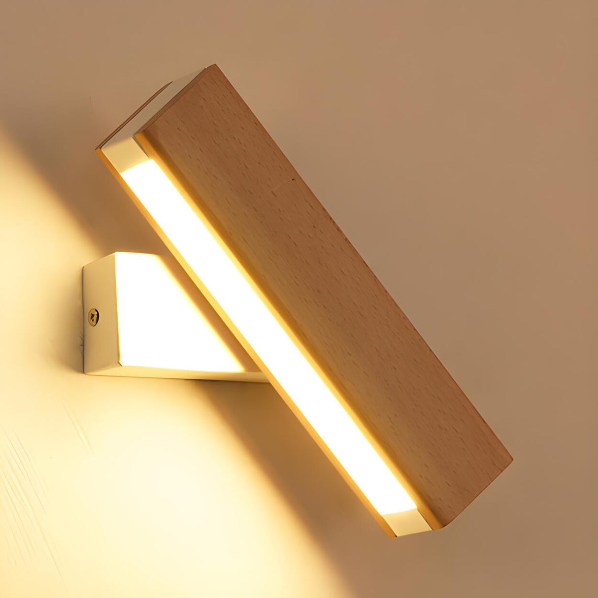 Minimalist Rectangular Wooden LED Bedside Wall Sconce Image - 3