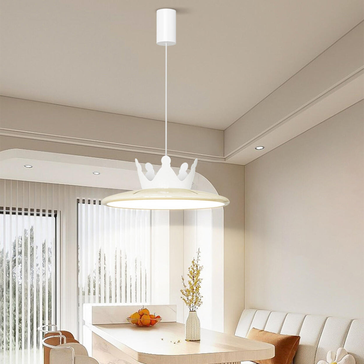 Minimalist Red Disc LED Pendant Light Dining Room Image - 16