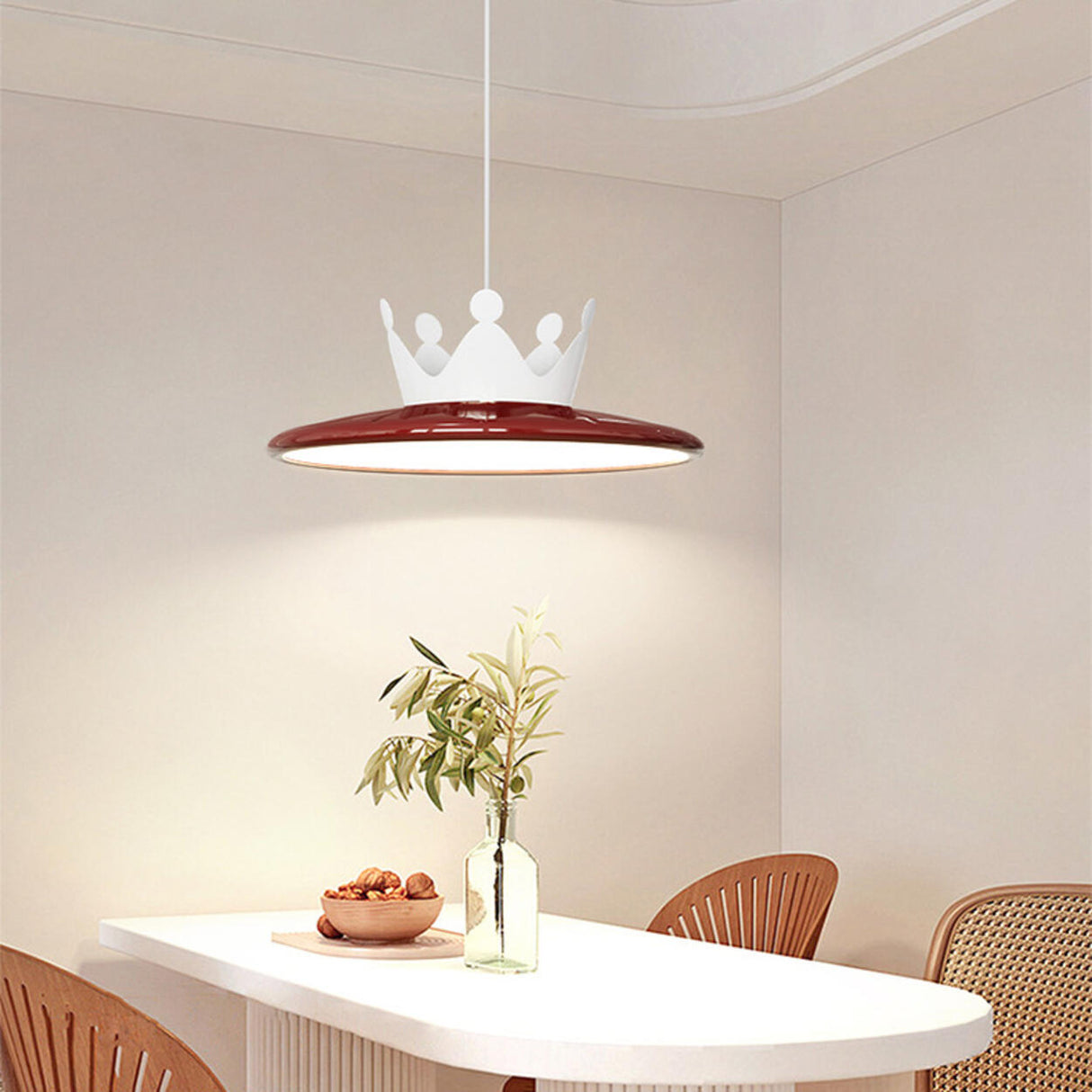 Minimalist Red Disc LED Pendant Light Dining Room Image - 6