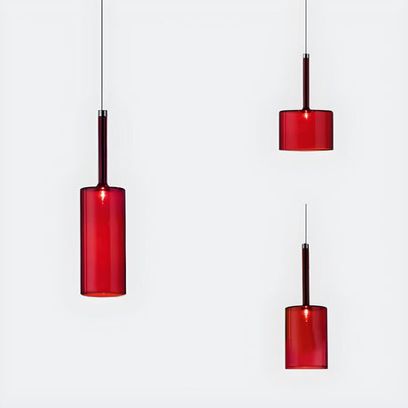 Minimalist Red Glass Cylinder Pendant Light Trio Set Image - 1