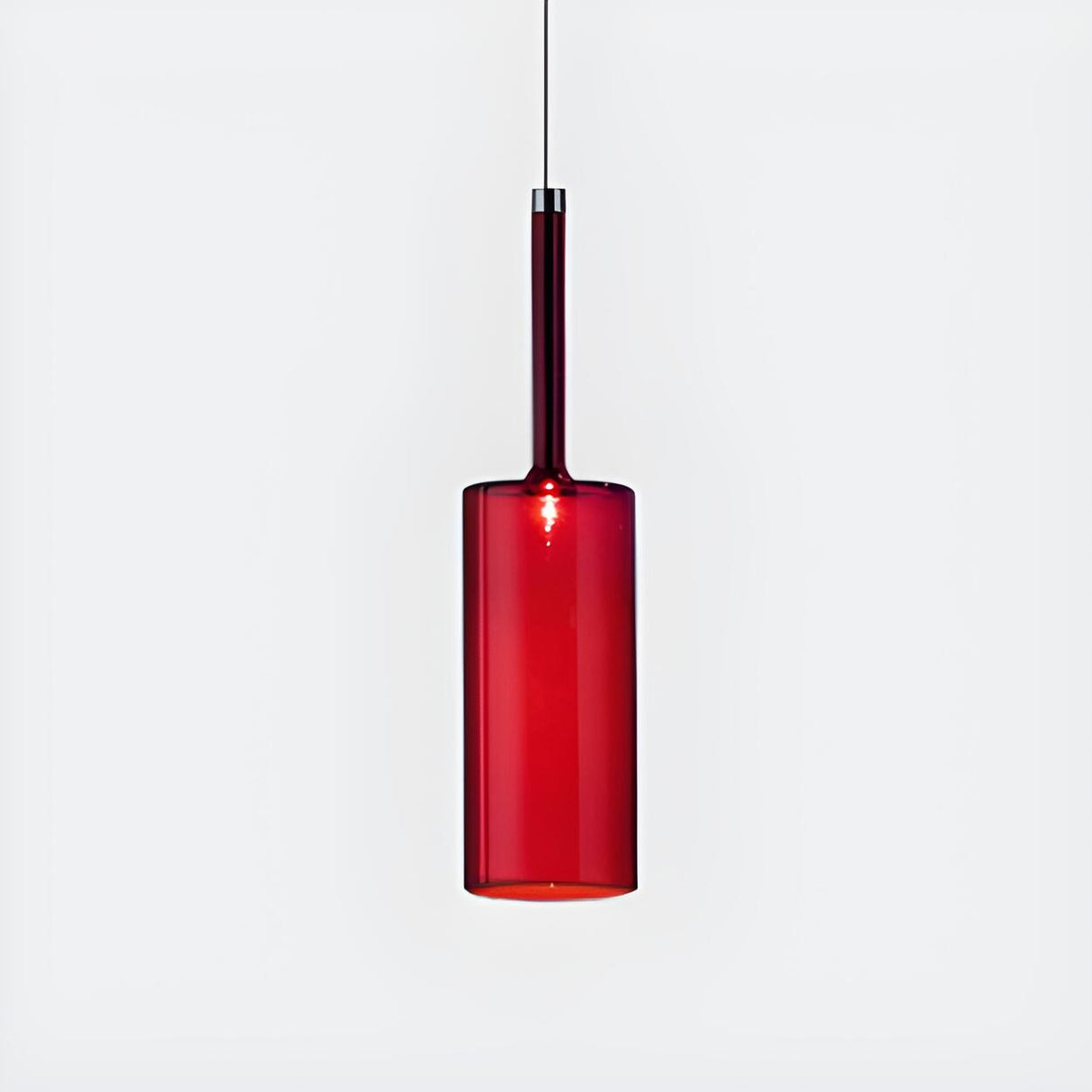 Minimalist Red Glass Cylinder Pendant Light Trio Set Image - 9