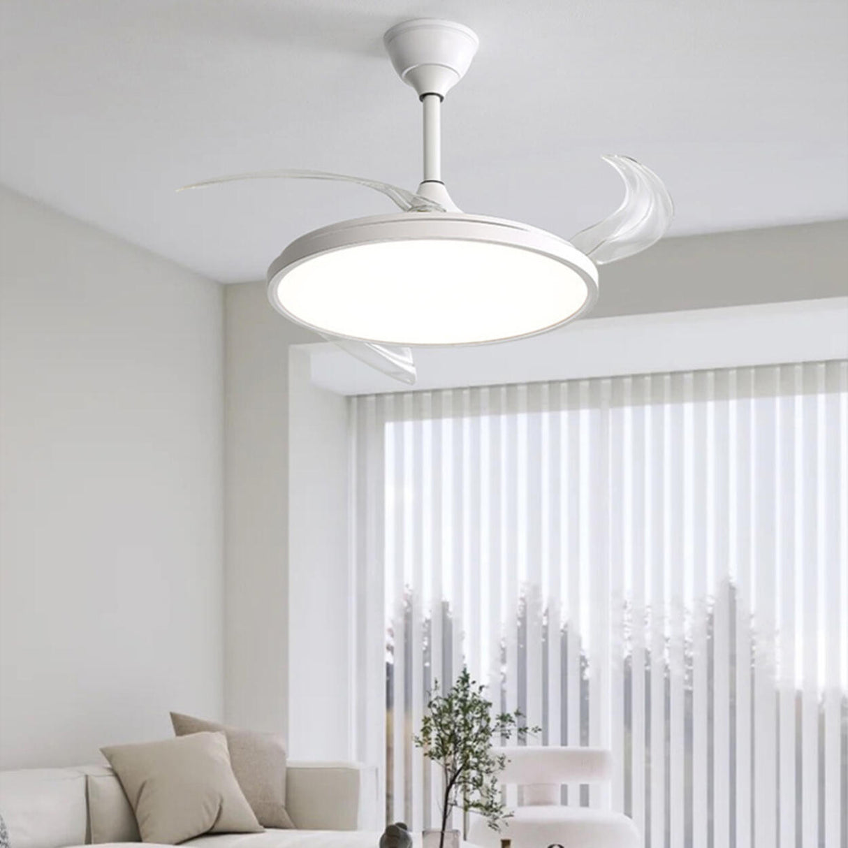 Minimalist Remote Control White Ceiling Fan with Light Image - 1