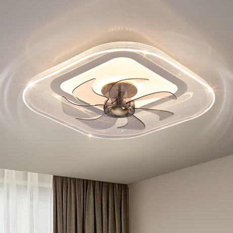 Minimalist Remote Round Clear Blade Ceiling Fan Light Image - 2