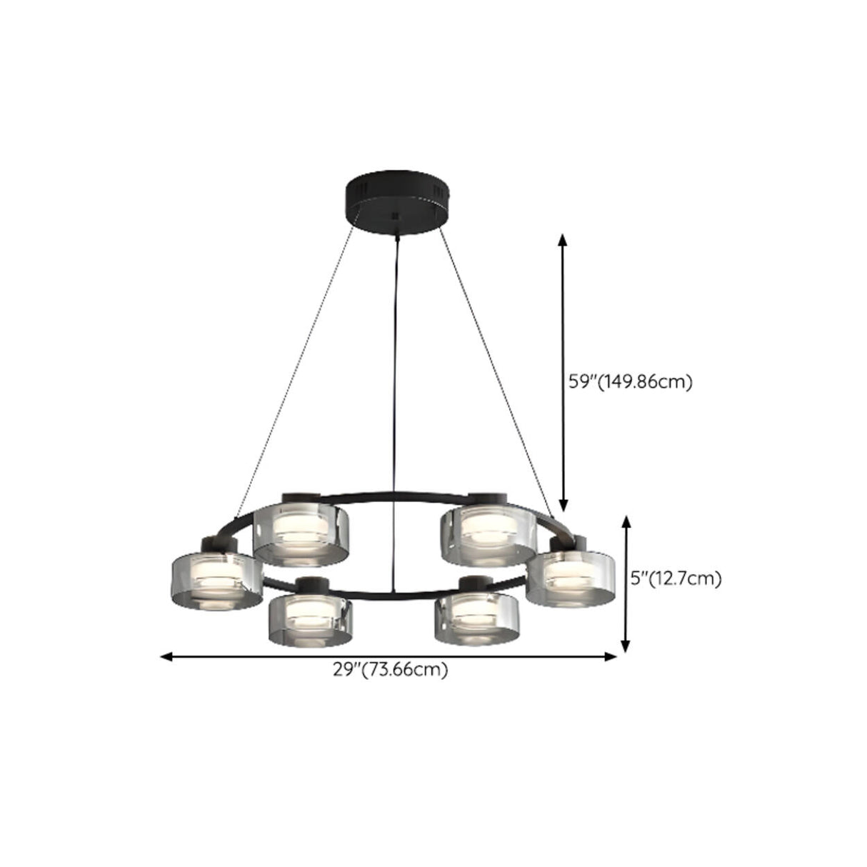 Minimalist Ring Smoked Glass Cylinder Chandelier 