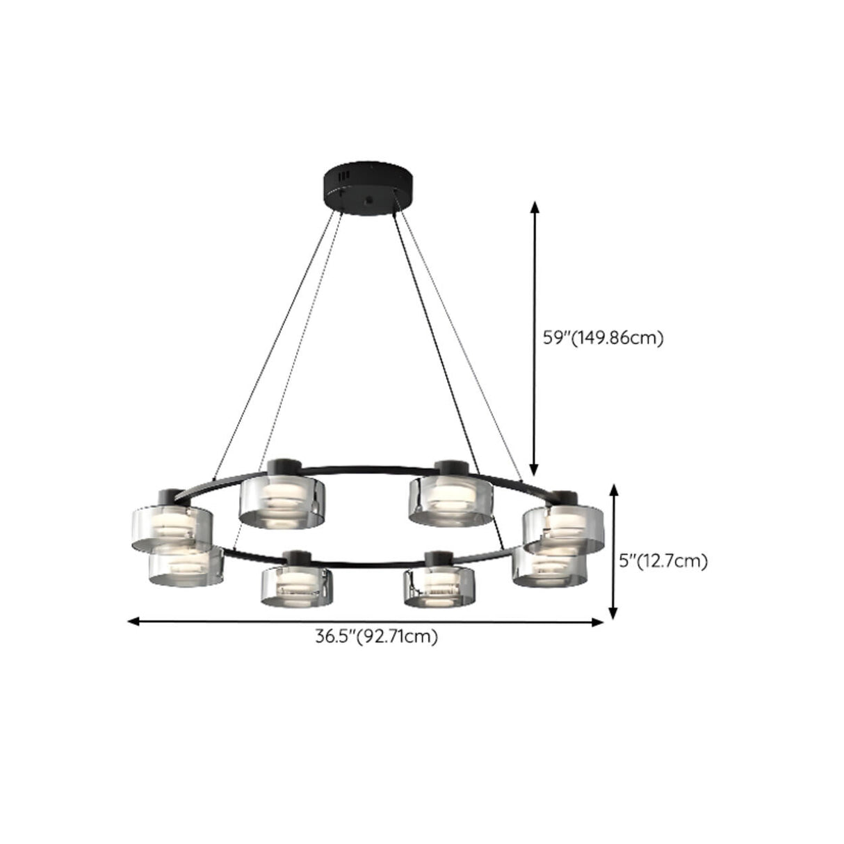 Minimalist Ring Smoked Glass Cylinder Chandelier Image - 13