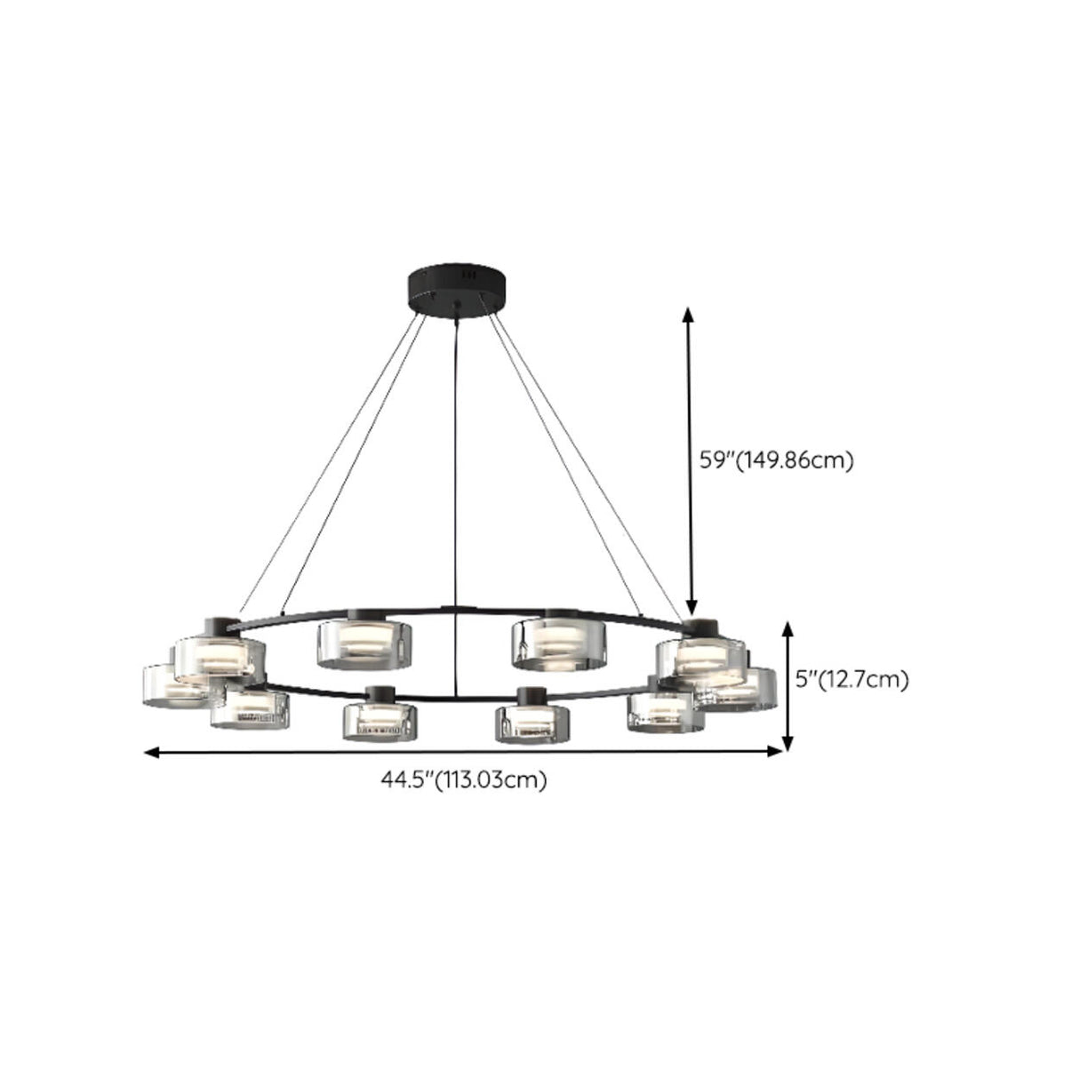 Minimalist Ring Smoked Glass Cylinder Chandelier Image - 14