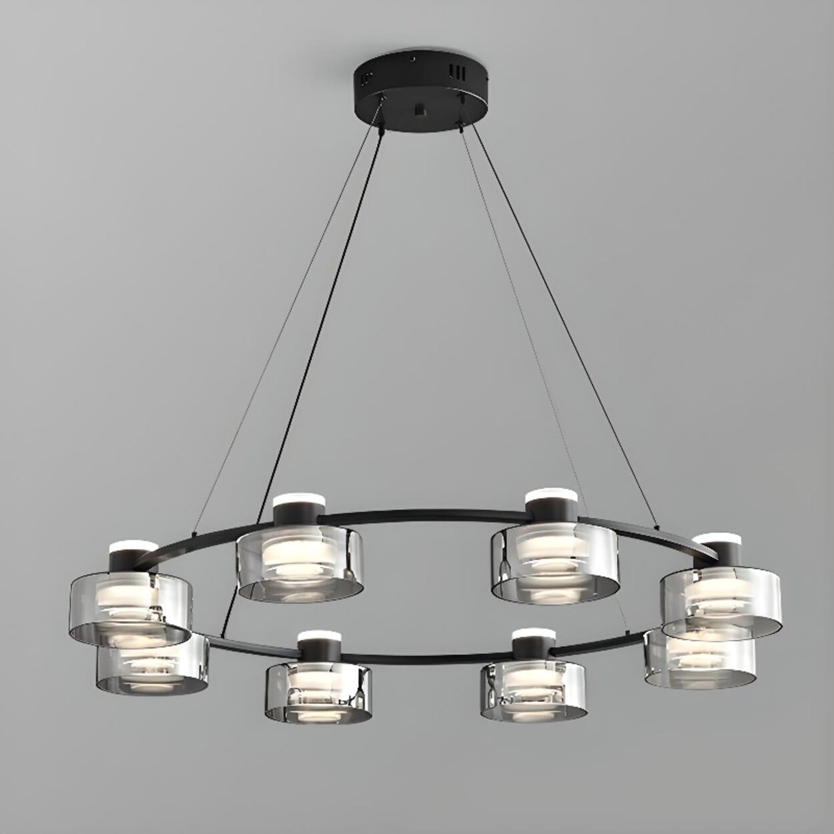 Minimalist Ring Smoked Glass Cylinder Chandelier Image - 8