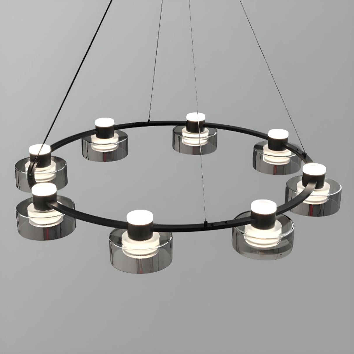 Minimalist Ring Smoked Glass Cylinder Chandelier Image - 9