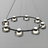 Minimalist Ring Smoked Glass Cylinder Chandelier Image - 9