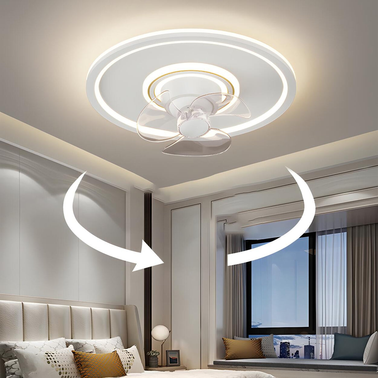 Minimalist Round 3-Blade Flush Ceiling Fan with Light Image - 13