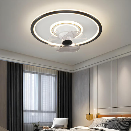 Minimalist Round 3-Blade Flush Ceiling Fan with Light Image - 2