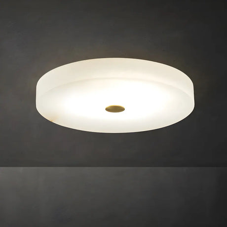 Minimalist Round Alabaster White Flush Mount Ceiling Light Image - 1