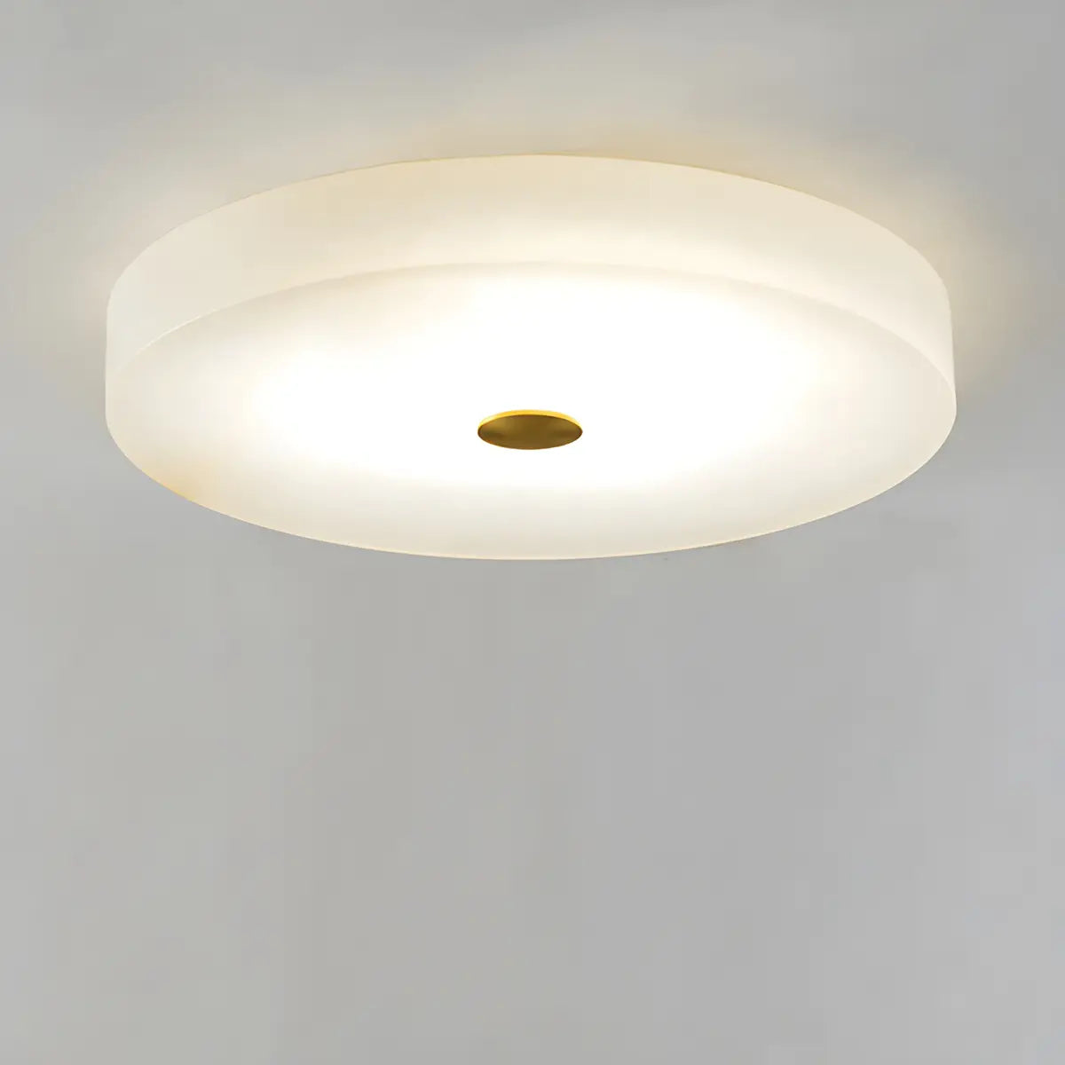 Minimalist Round Alabaster White Flush Mount Ceiling Light Image - 11