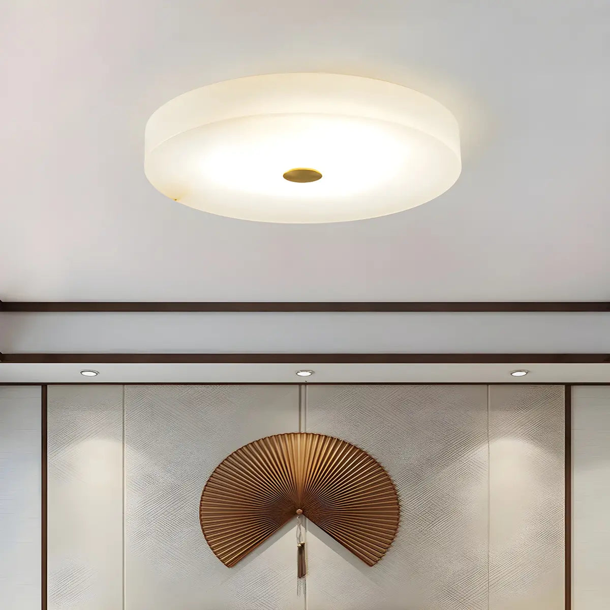 Minimalist Round Alabaster White Flush Mount Ceiling Light Image - 3