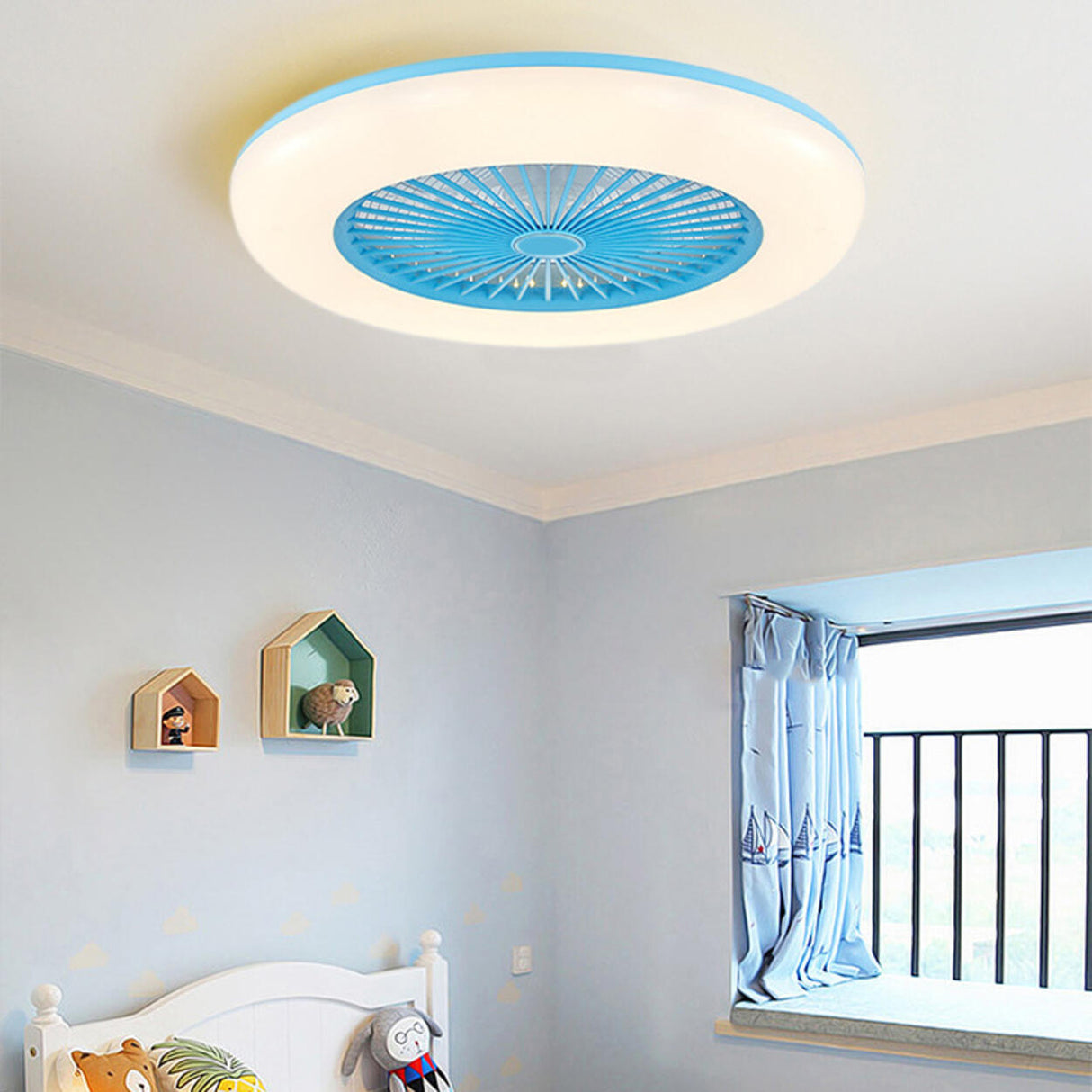 Minimalist Round Flush Bladeless Ceiling Fan with Light Image - 4