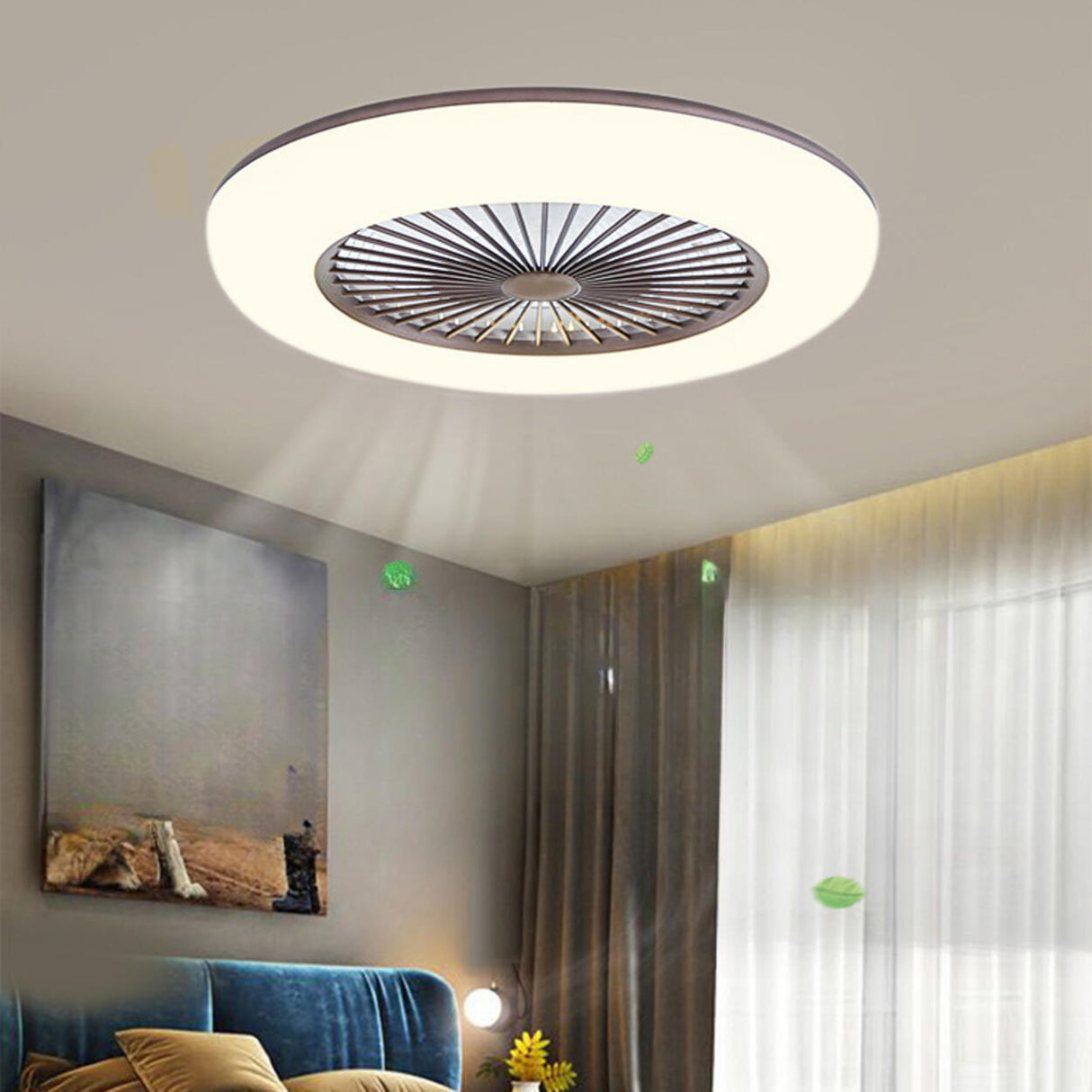 Minimalist Round Flush Bladeless Ceiling Fan with Light Image - 8