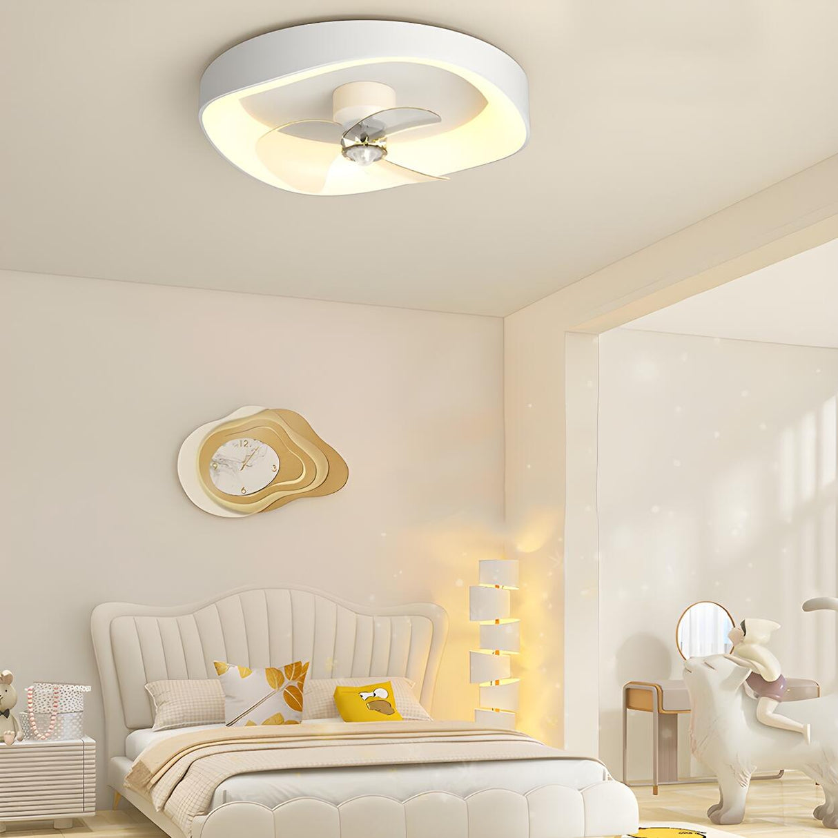 Minimalist Round Flush Modern Ceiling Fan with Light Image - 4