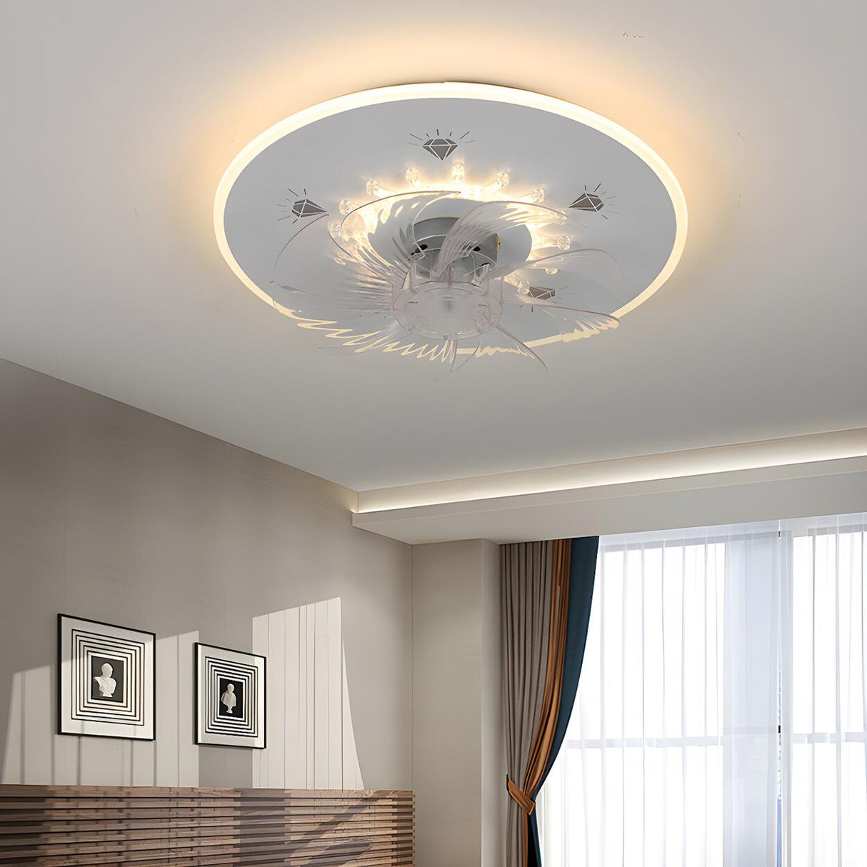 Minimalist Round Flush Mount Ceiling Fan with Light Image - 1