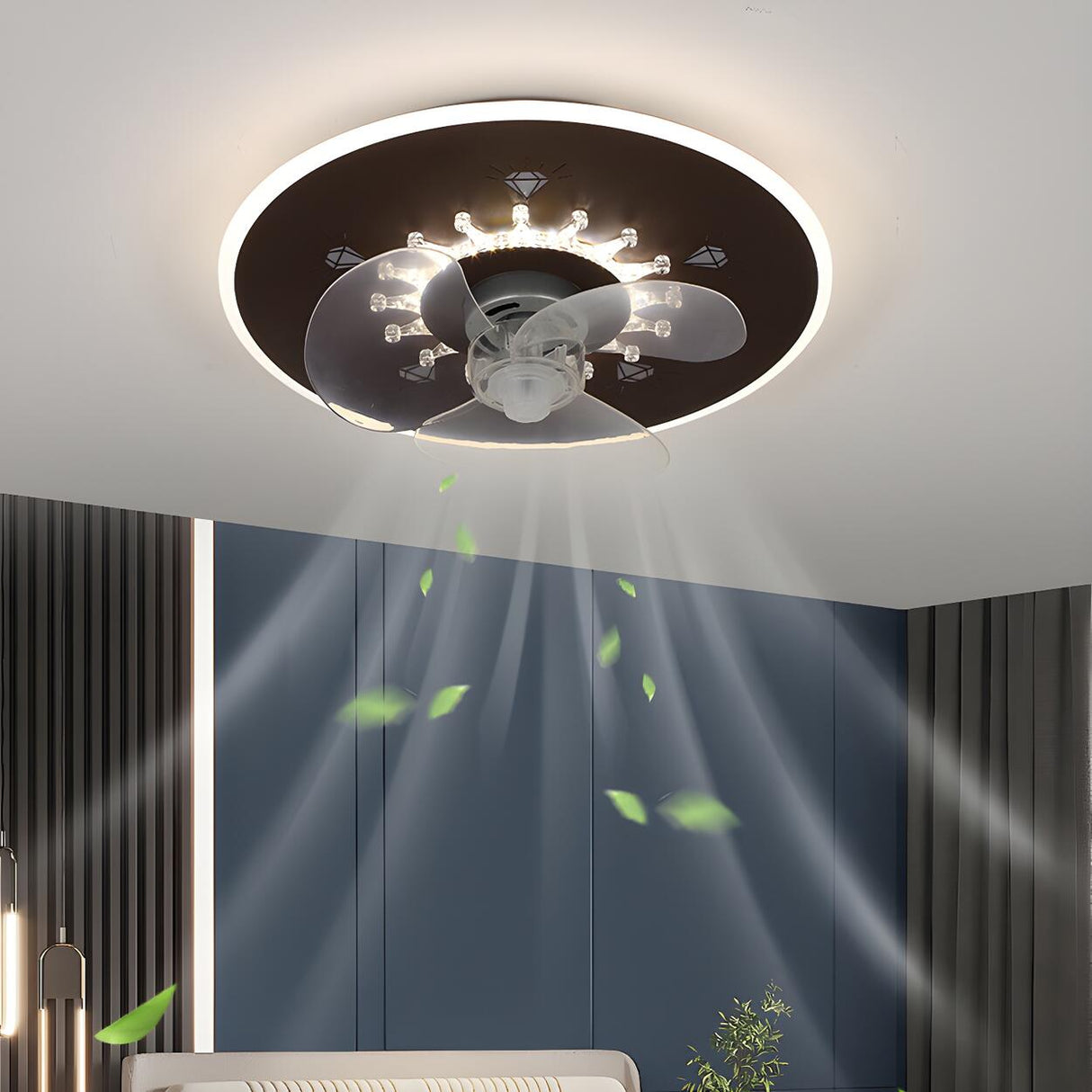 Minimalist Round Flush Mount Ceiling Fan with Light Image - 20