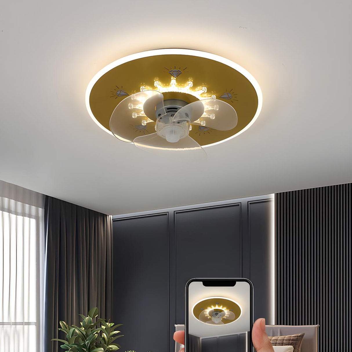 Minimalist Round Flush Mount Ceiling Fan with Light Image - 21