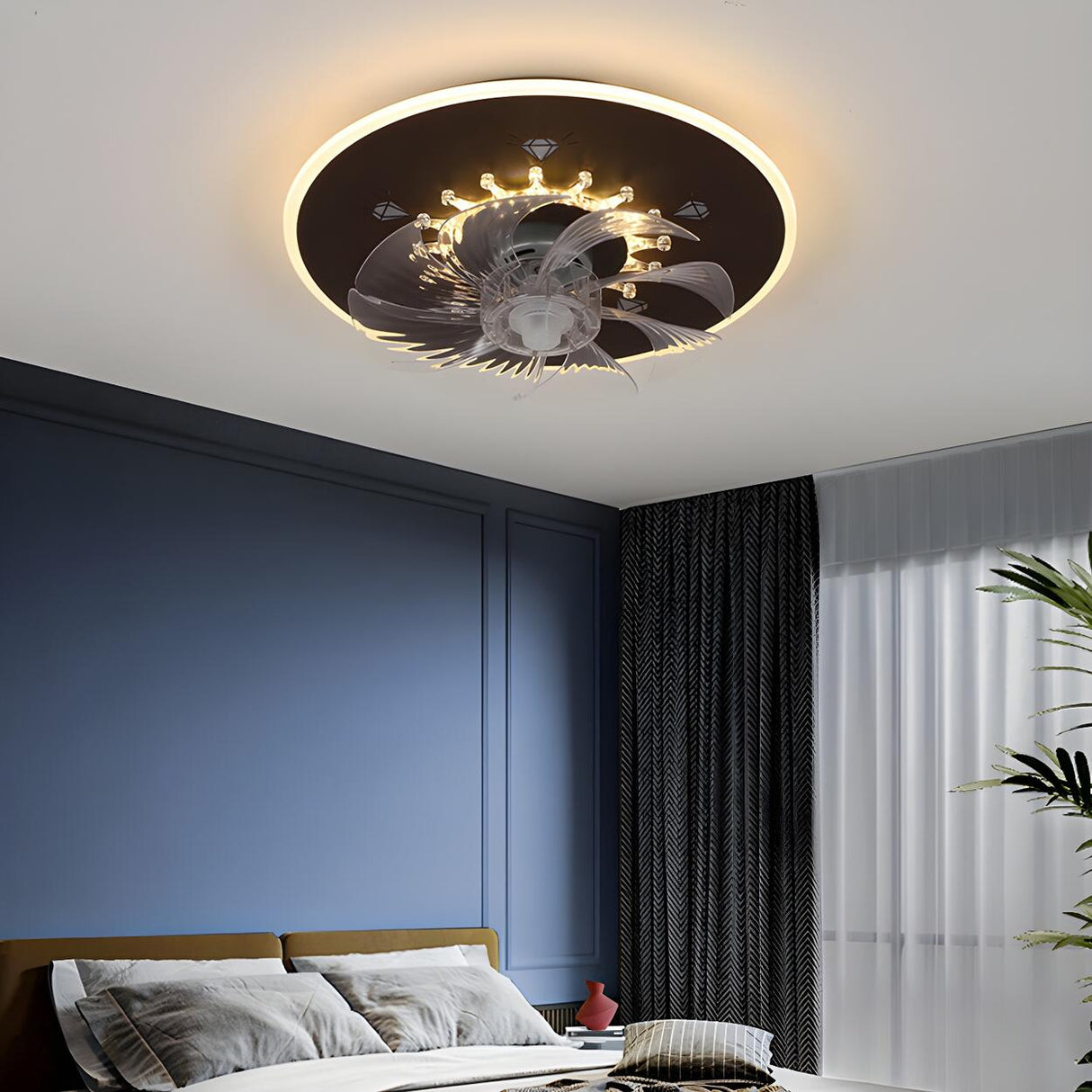 Minimalist Round Flush Mount Ceiling Fan with Light Image - 8