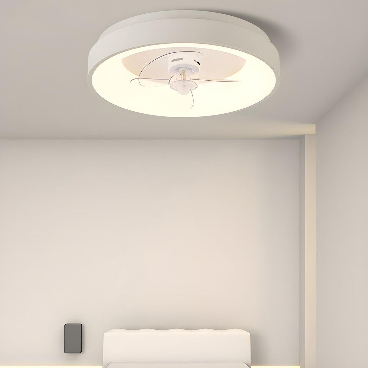 Minimalist Round Flush Remote Ceiling Fan with Light Image - 3