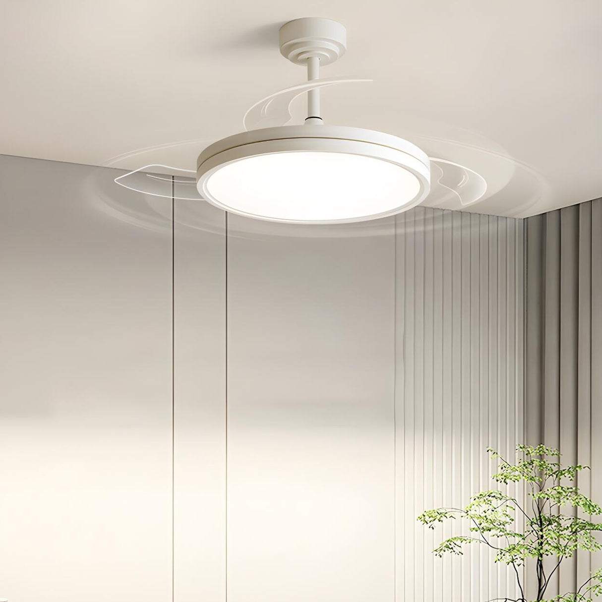 Minimalist Round White 3-Blade Ceiling Fan with Light Image - 3