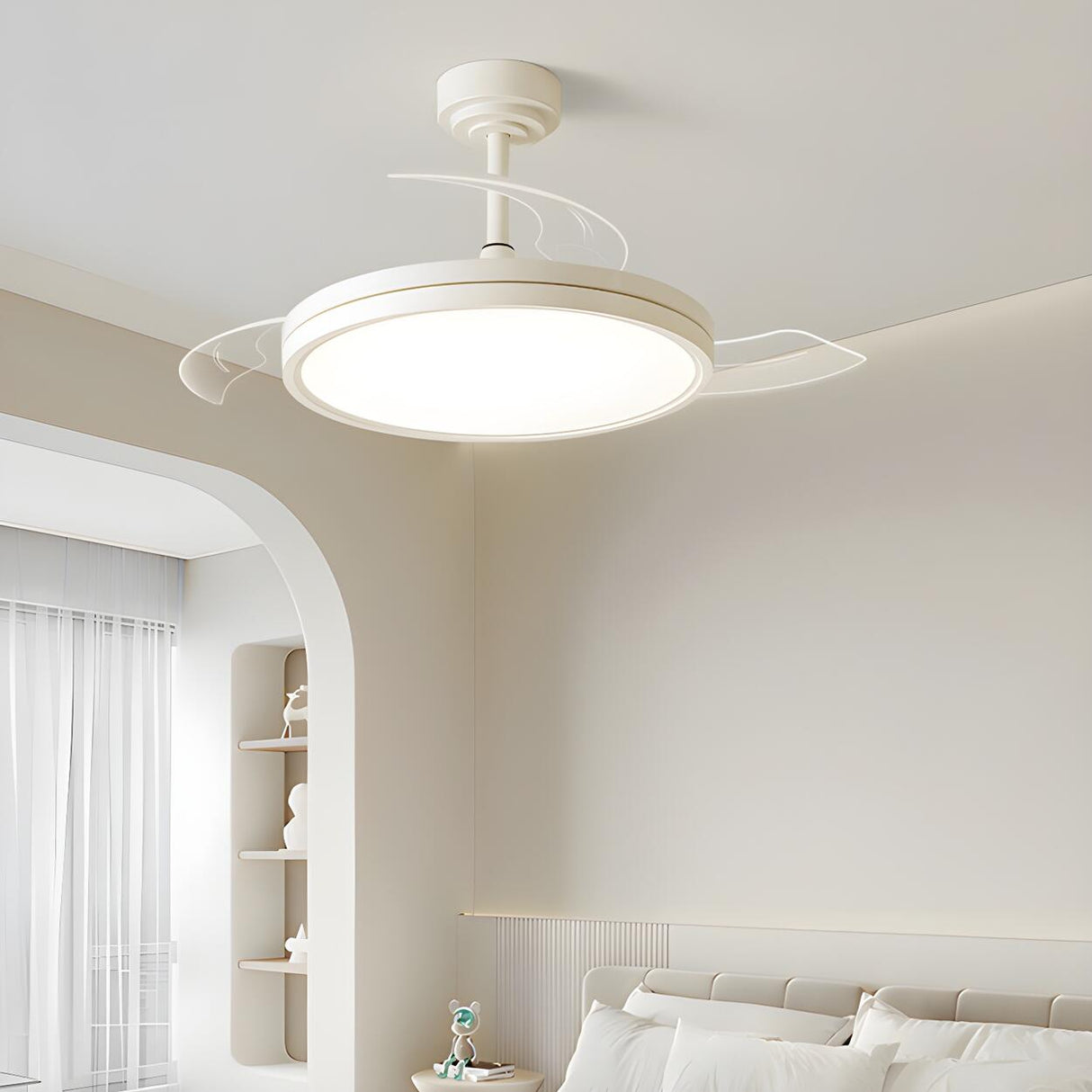 Minimalist Round White 3-Blade Ceiling Fan with Light Image - 5