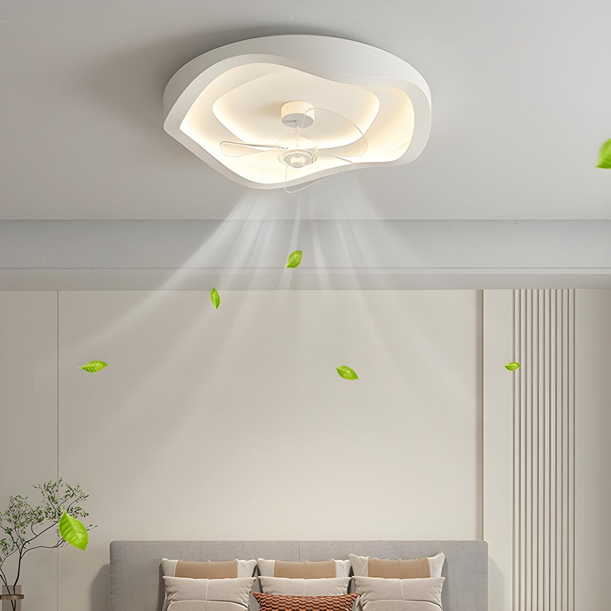 Minimalist Round White Wave Ceiling Fan with LED Light Image - 12