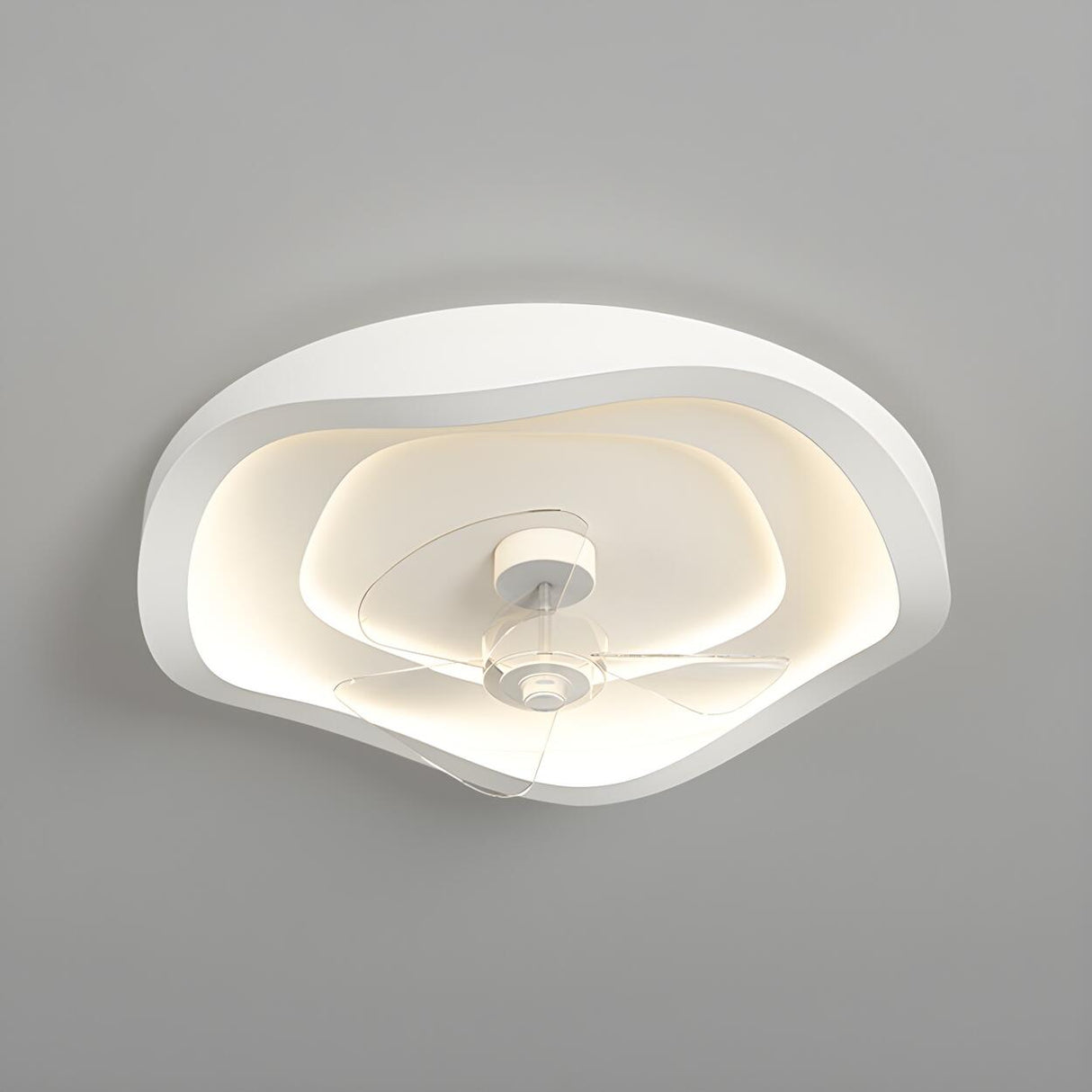 Minimalist Round White Wave Ceiling Fan with LED Light Image - 2