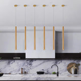 Minimalist Silver Cylinder Tube Kitchen Island Pendant Light Image - 6