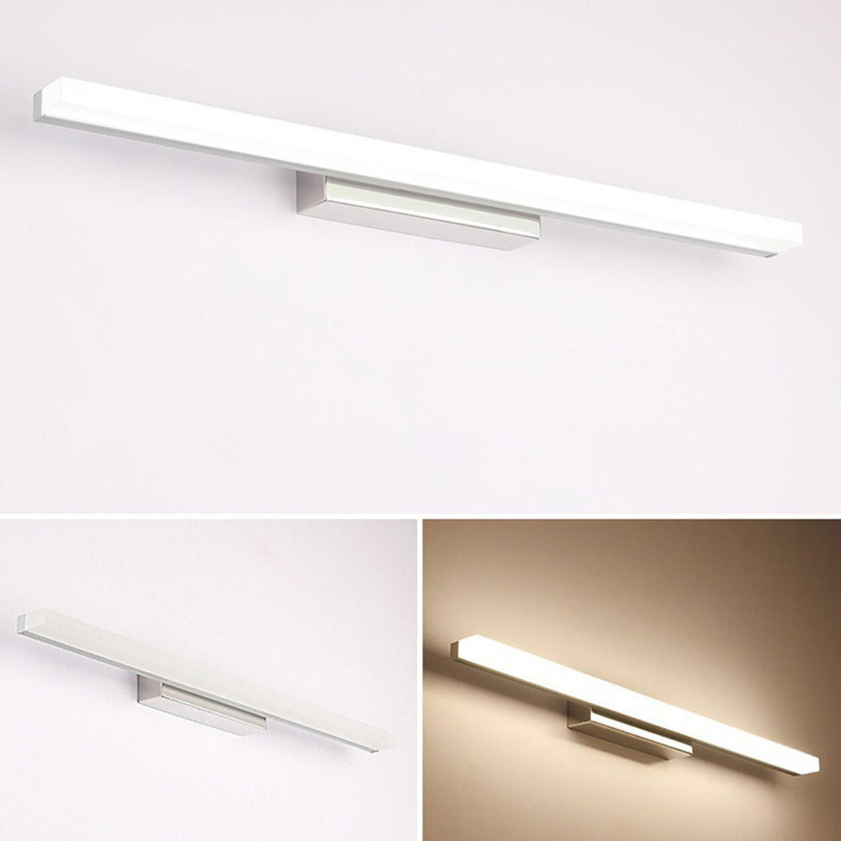 Minimalist Silver Rectangular Vanity Mirror Light Image - 9