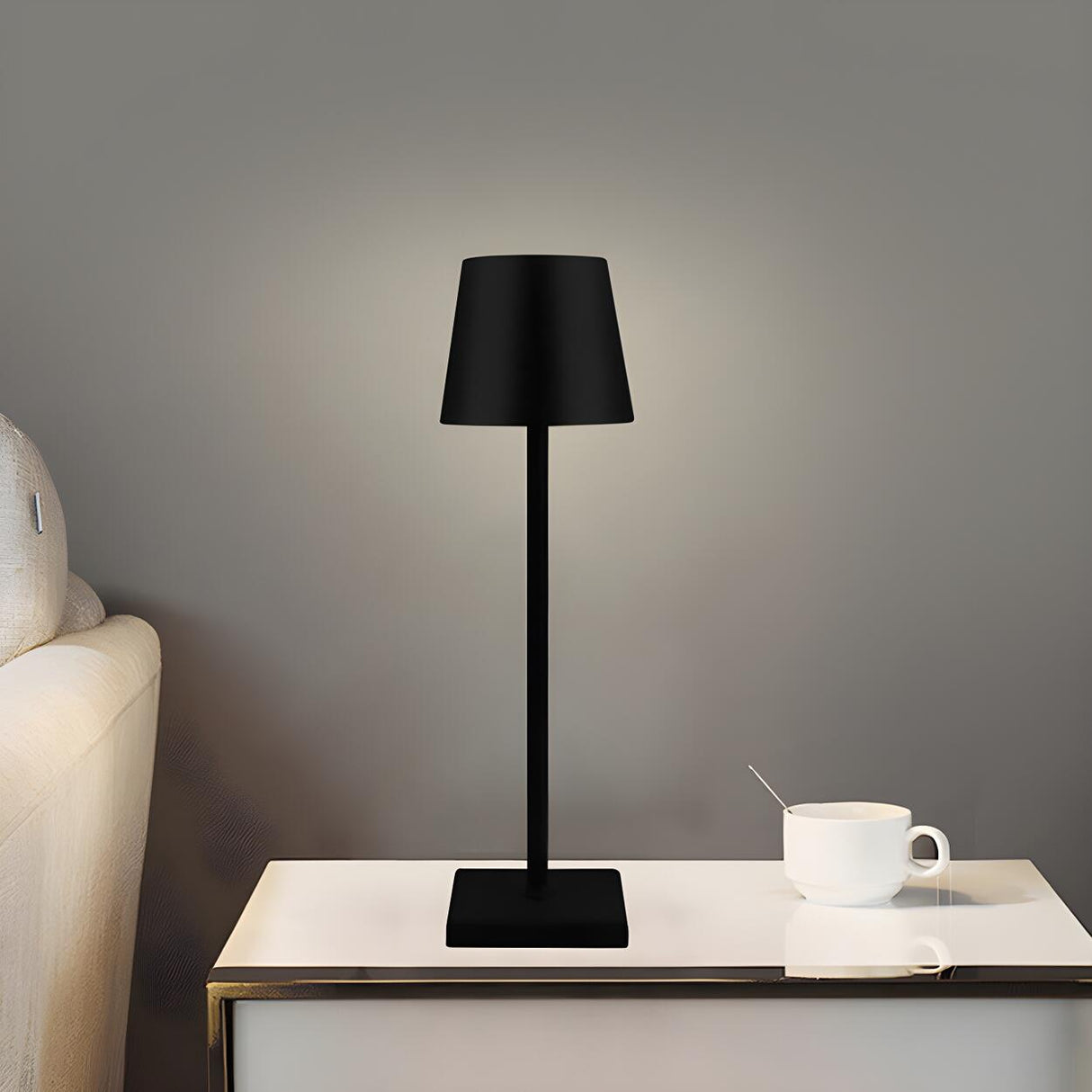 Minimalist Silver Square Base Metal Bedside Table Lamp Image - 7