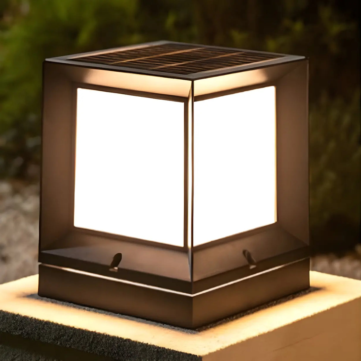 Minimalist Simple Cube Solar Outdoor Lantern Lamp Black Image - 1