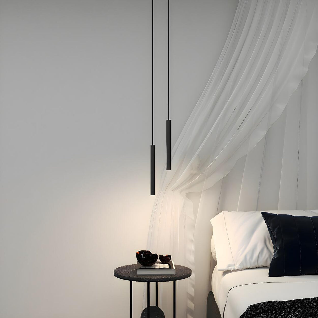 Minimalist Sleek Black Linear Bedroom Pendant Light Image - 1