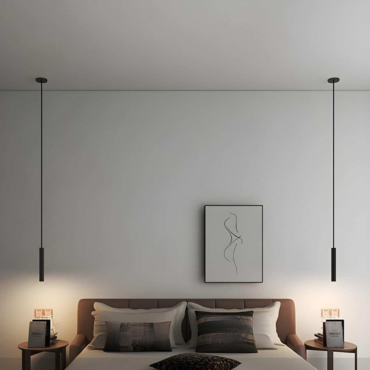 Minimalist Sleek Black Linear Bedroom Pendant Light Image - 2