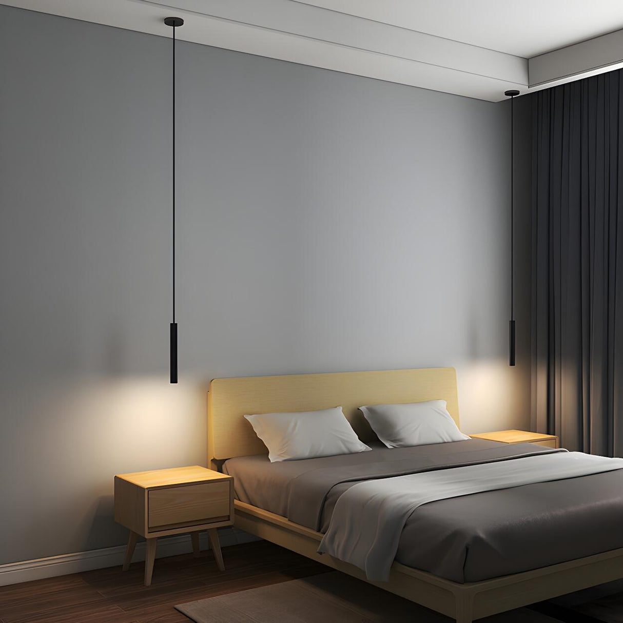 Minimalist Sleek Black Linear Bedroom Pendant Light Image - 4