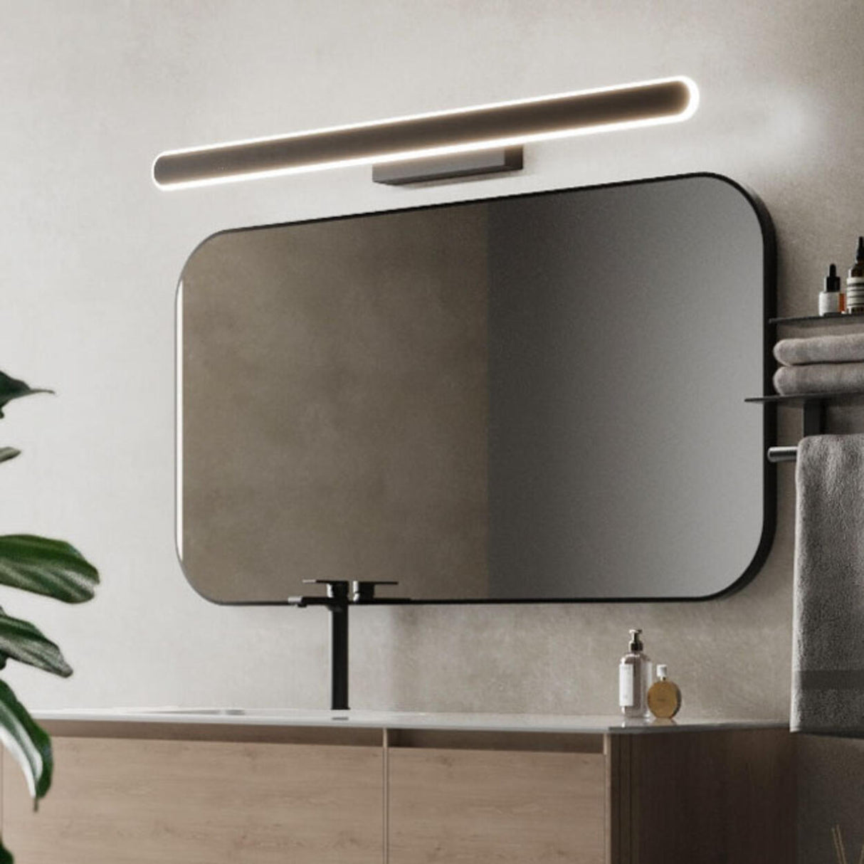 Minimalist Sleek Black Linear Vanity Mirror Light Image - 3