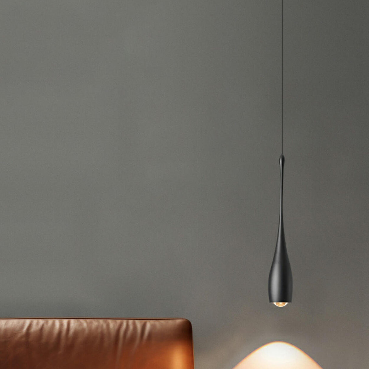 Minimalist Sleek Black Metal Teardrop Bedroom Pendant Light Image - 2