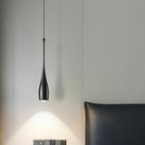 Minimalist Sleek Black Metal Teardrop Bedroom Pendant Light Image - 3